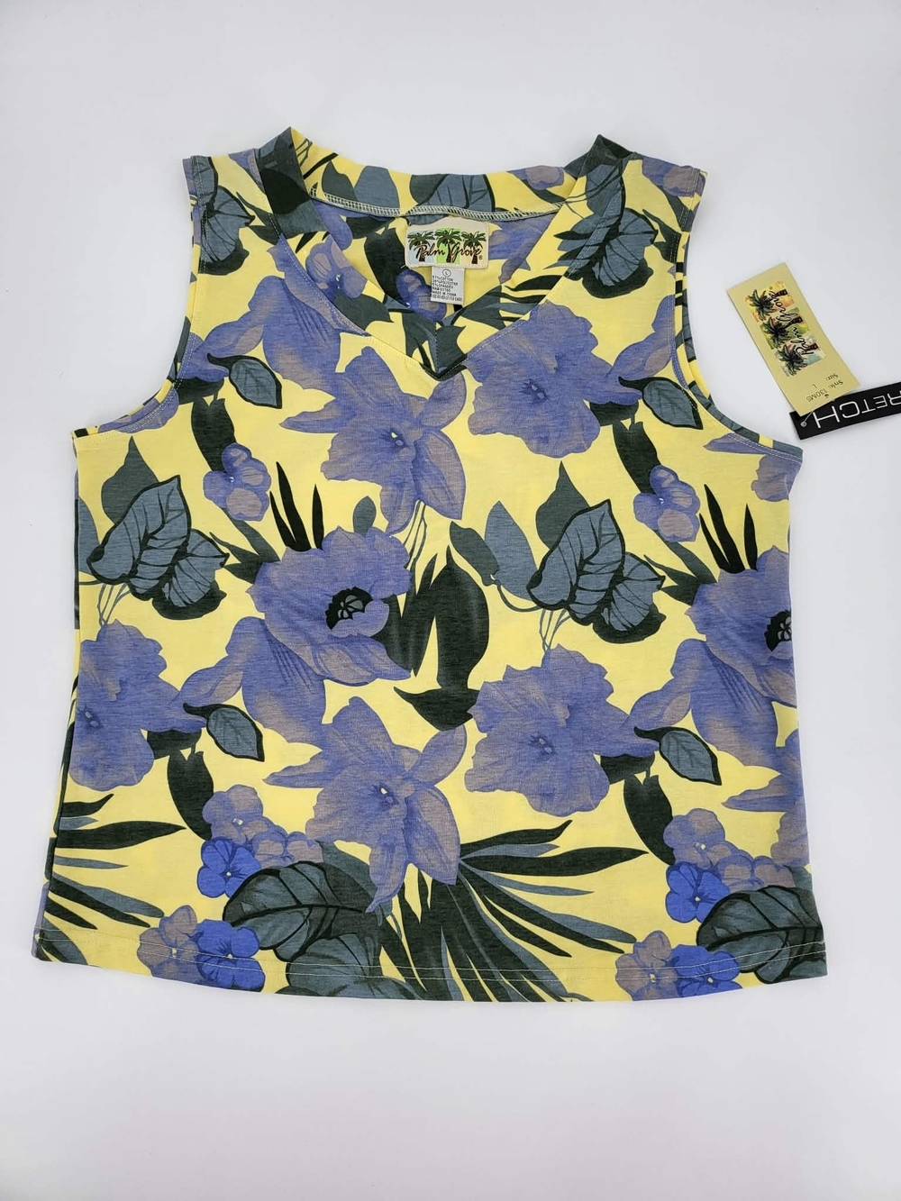 Island Bloom V-Neck Floral Tank Top - Yellow & Purple